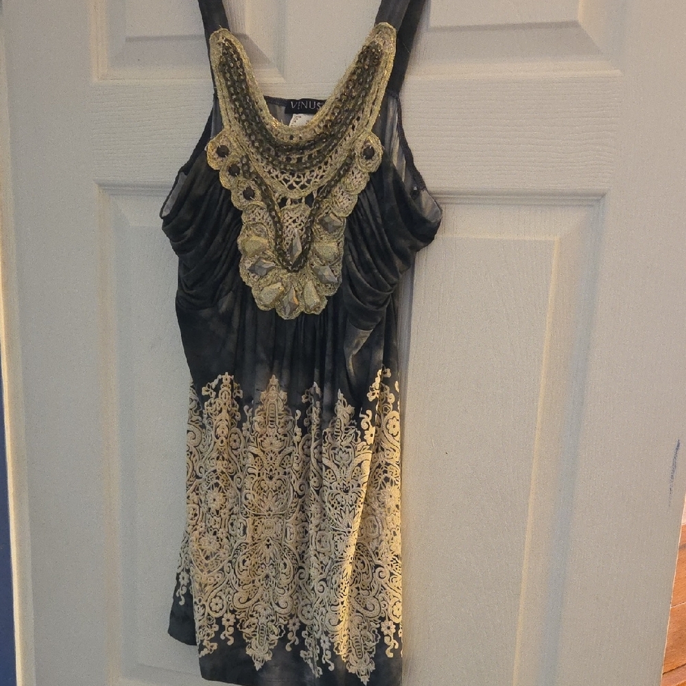 Venus Black and Gold Embellished Women's Top